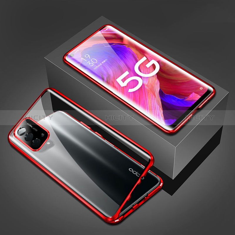 Funda Bumper Lujo Marco de Aluminio Espejo 360 Grados Carcasa para Oppo A54 5G Rojo