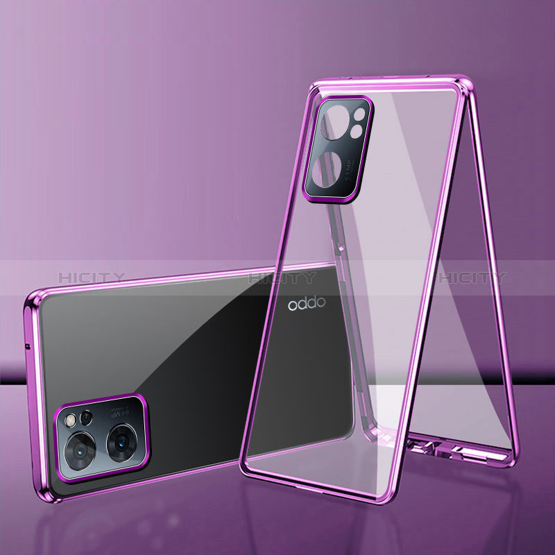 Funda Bumper Lujo Marco de Aluminio Espejo 360 Grados Carcasa para Oppo A56S 5G Morado