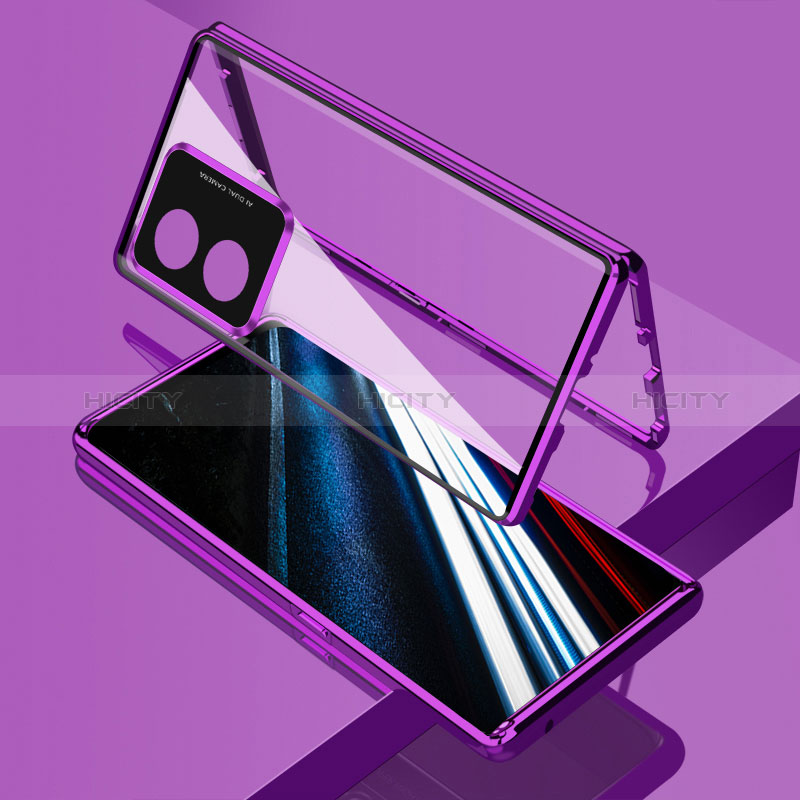 Funda Bumper Lujo Marco de Aluminio Espejo 360 Grados Carcasa para Oppo A58 4G Morado