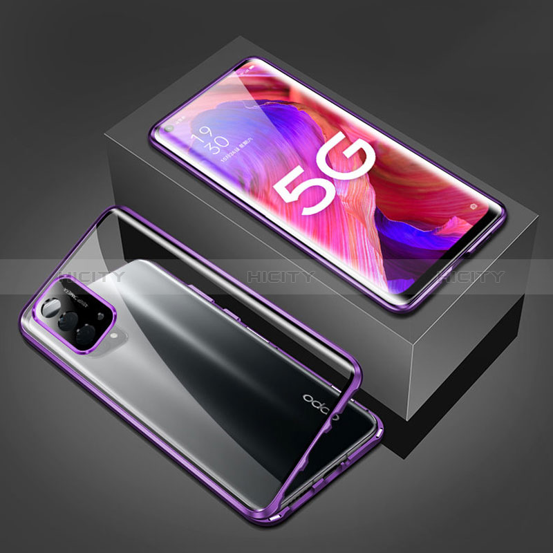 Funda Bumper Lujo Marco de Aluminio Espejo 360 Grados Carcasa para Oppo A74 5G Morado