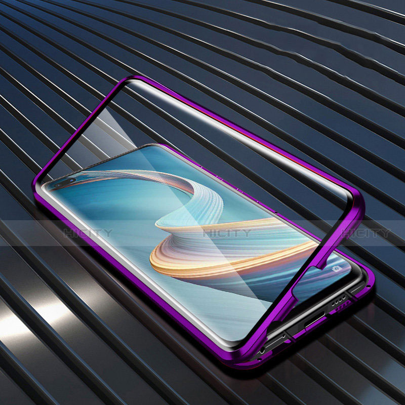 Funda Bumper Lujo Marco de Aluminio Espejo 360 Grados Carcasa para Oppo A92s 5G Morado