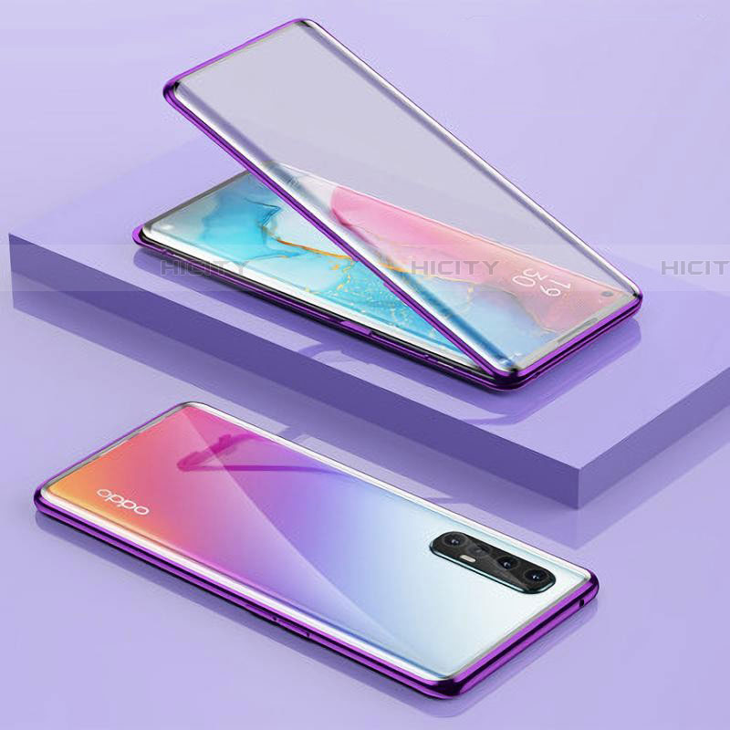 Funda Bumper Lujo Marco de Aluminio Espejo 360 Grados Carcasa para Oppo Find X2 Neo Morado