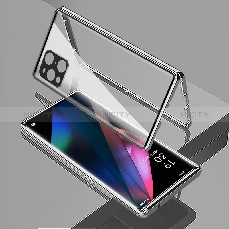 Funda Bumper Lujo Marco de Aluminio Espejo 360 Grados Carcasa para Oppo Find X3 5G Plata