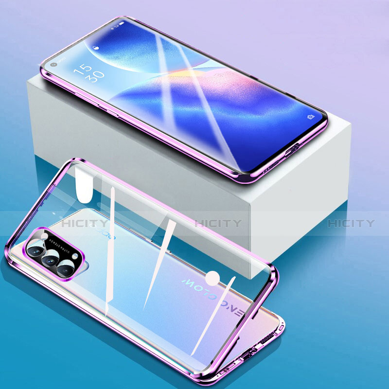 Funda Bumper Lujo Marco de Aluminio Espejo 360 Grados Carcasa para Oppo Find X3 Lite 5G Morado