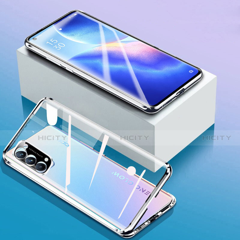 Funda Bumper Lujo Marco de Aluminio Espejo 360 Grados Carcasa para Oppo Find X3 Lite 5G Plata