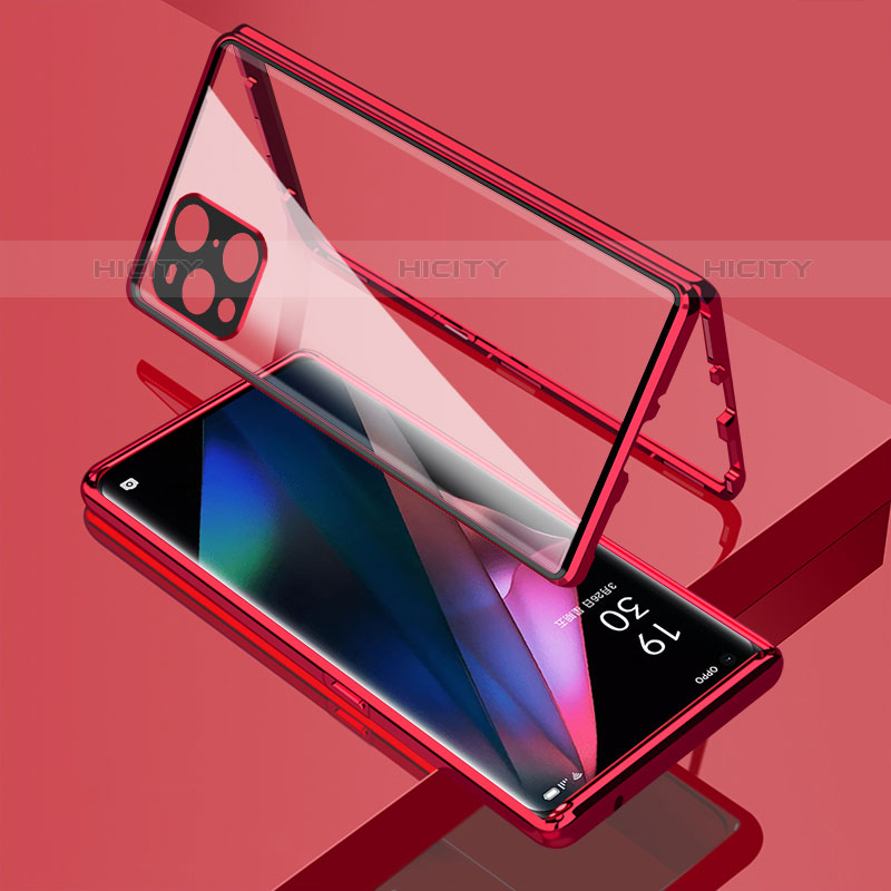 Funda Bumper Lujo Marco de Aluminio Espejo 360 Grados Carcasa para Oppo Find X3 Pro 5G Rojo