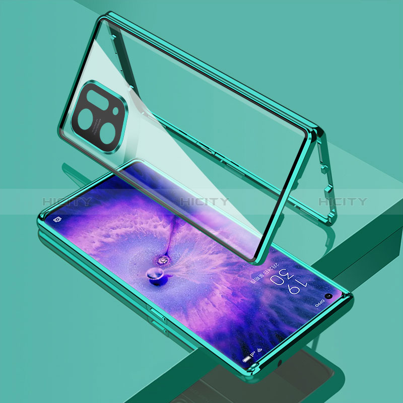 Funda Bumper Lujo Marco de Aluminio Espejo 360 Grados Carcasa para Oppo Find X5 5G Verde