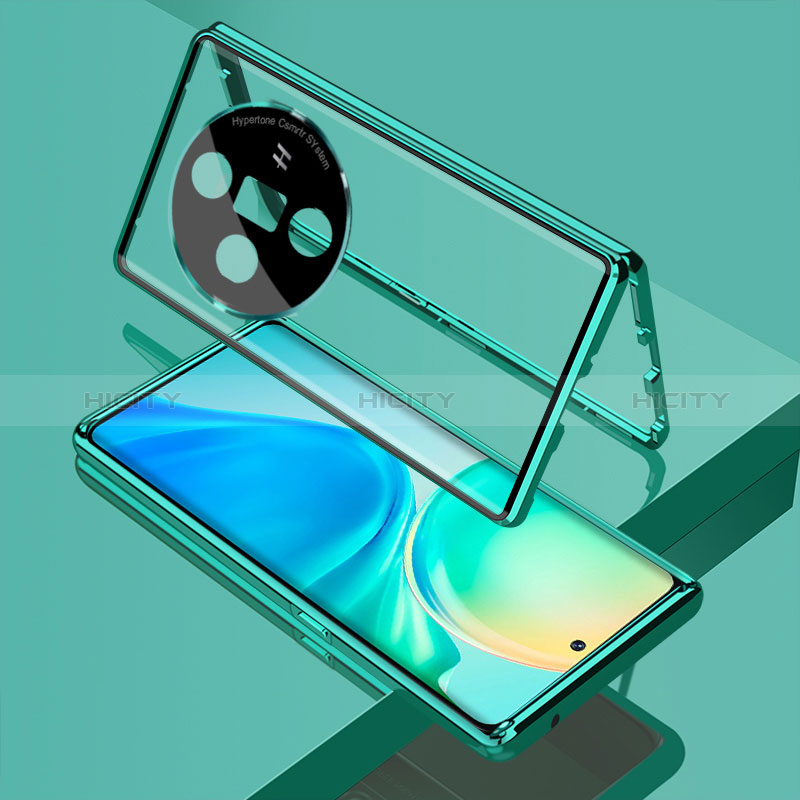 Funda Bumper Lujo Marco de Aluminio Espejo 360 Grados Carcasa para Oppo Find X7 5G Verde