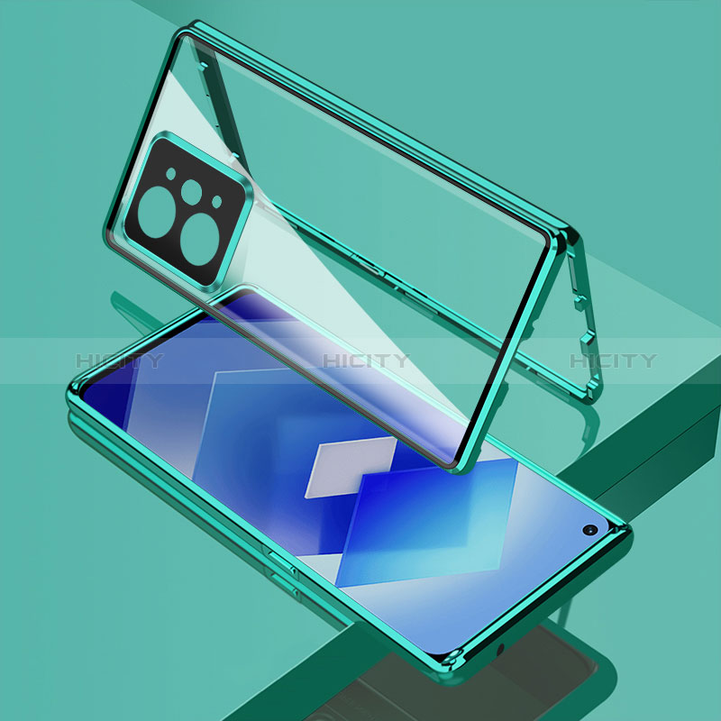 Funda Bumper Lujo Marco de Aluminio Espejo 360 Grados Carcasa para Oppo K10 Pro 5G Verde