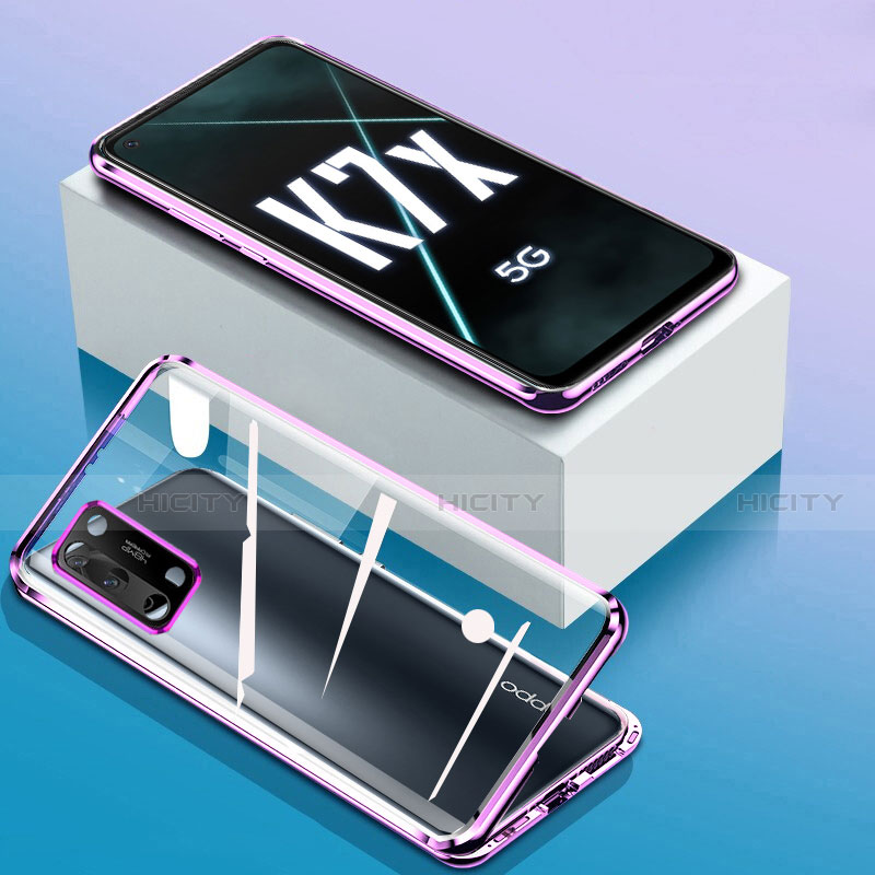 Funda Bumper Lujo Marco de Aluminio Espejo 360 Grados Carcasa para Oppo K7x 5G Morado