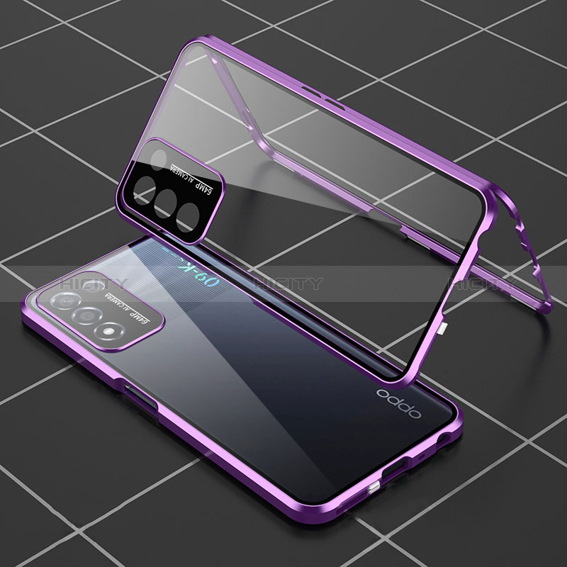 Funda Bumper Lujo Marco de Aluminio Espejo 360 Grados Carcasa para Oppo K9S 5G Morado