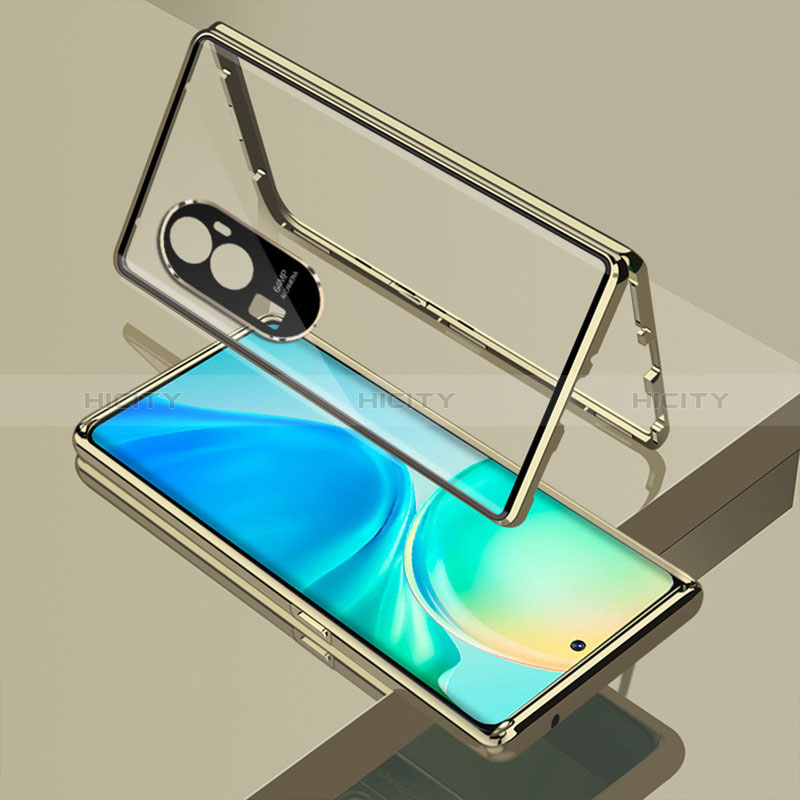 Funda Bumper Lujo Marco de Aluminio Espejo 360 Grados Carcasa para Oppo Reno10 Pro+ Plus 5G Oro