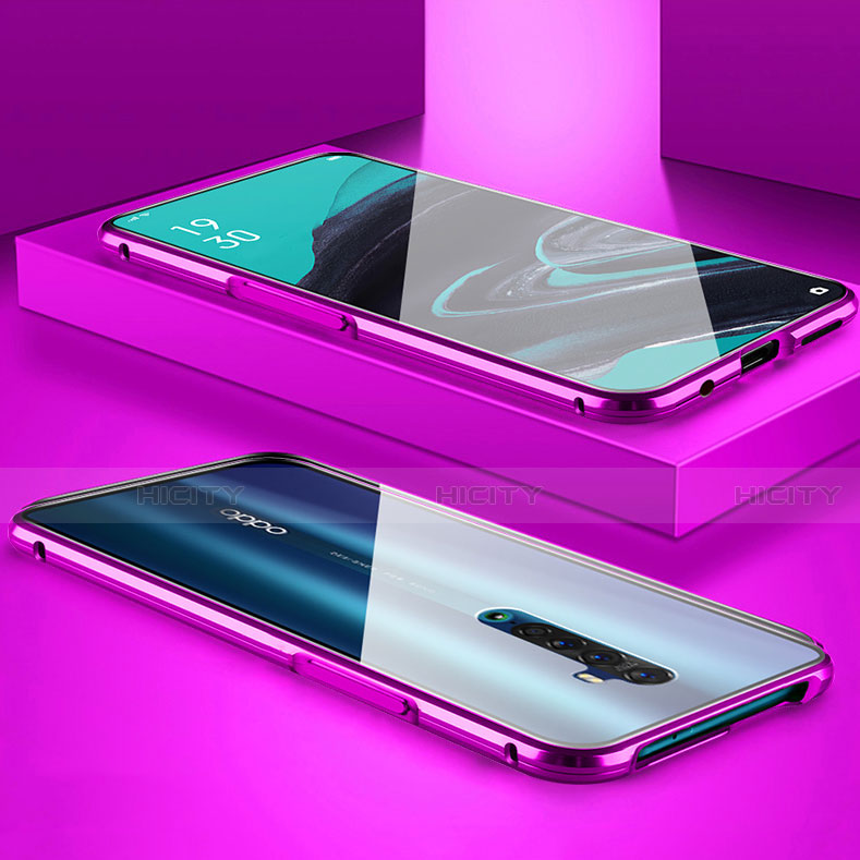 Funda Bumper Lujo Marco de Aluminio Espejo 360 Grados Carcasa para Oppo Reno2 Morado