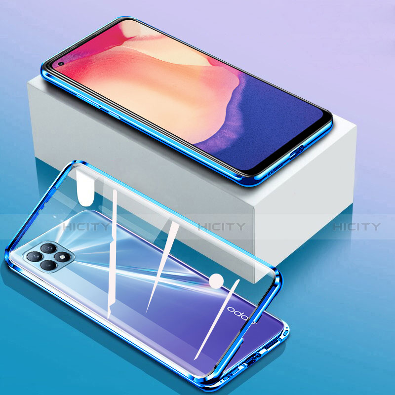 Funda Bumper Lujo Marco de Aluminio Espejo 360 Grados Carcasa para Oppo Reno4 SE 5G Azul