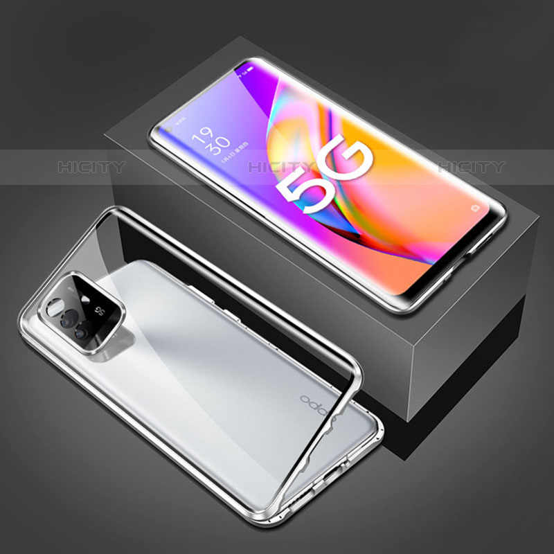 Funda Bumper Lujo Marco de Aluminio Espejo 360 Grados Carcasa para Oppo Reno5 Z 5G Plata