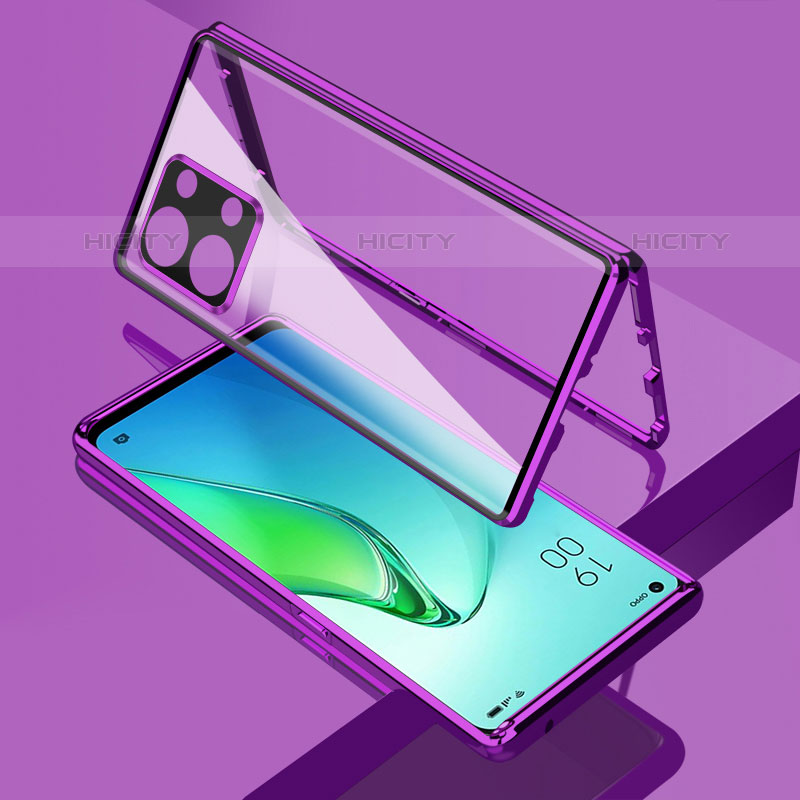 Funda Bumper Lujo Marco de Aluminio Espejo 360 Grados Carcasa para Oppo Reno8 Pro+ Plus 5G Morado