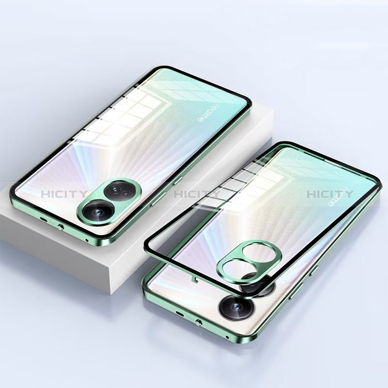 Funda Bumper Lujo Marco de Aluminio Espejo 360 Grados Carcasa para Realme 10 Pro+ Plus 5G Verde