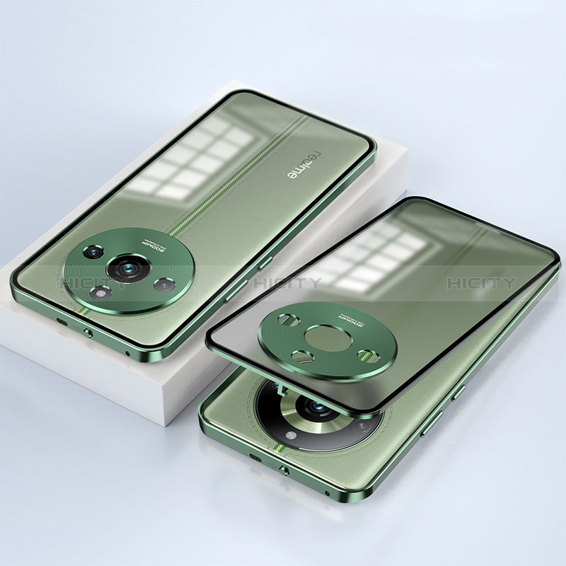 Funda Bumper Lujo Marco de Aluminio Espejo 360 Grados Carcasa para Realme 11 Pro 5G Verde