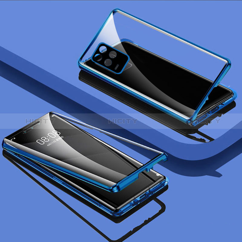 Funda Bumper Lujo Marco de Aluminio Espejo 360 Grados Carcasa para Realme 9 5G India Azul