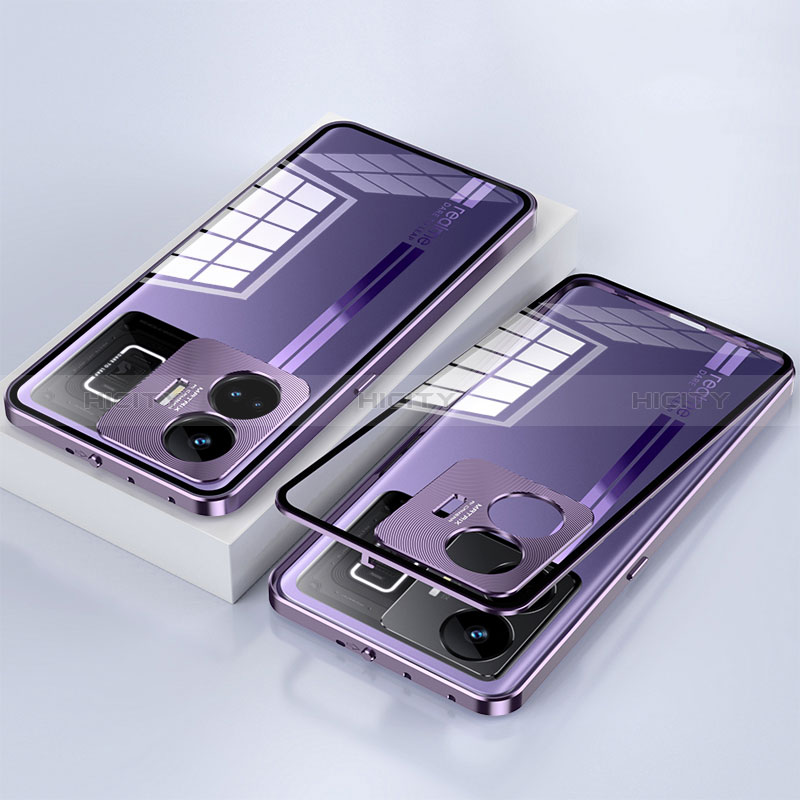 Funda Bumper Lujo Marco de Aluminio Espejo 360 Grados Carcasa para Realme GT Neo5 240W 5G Morado