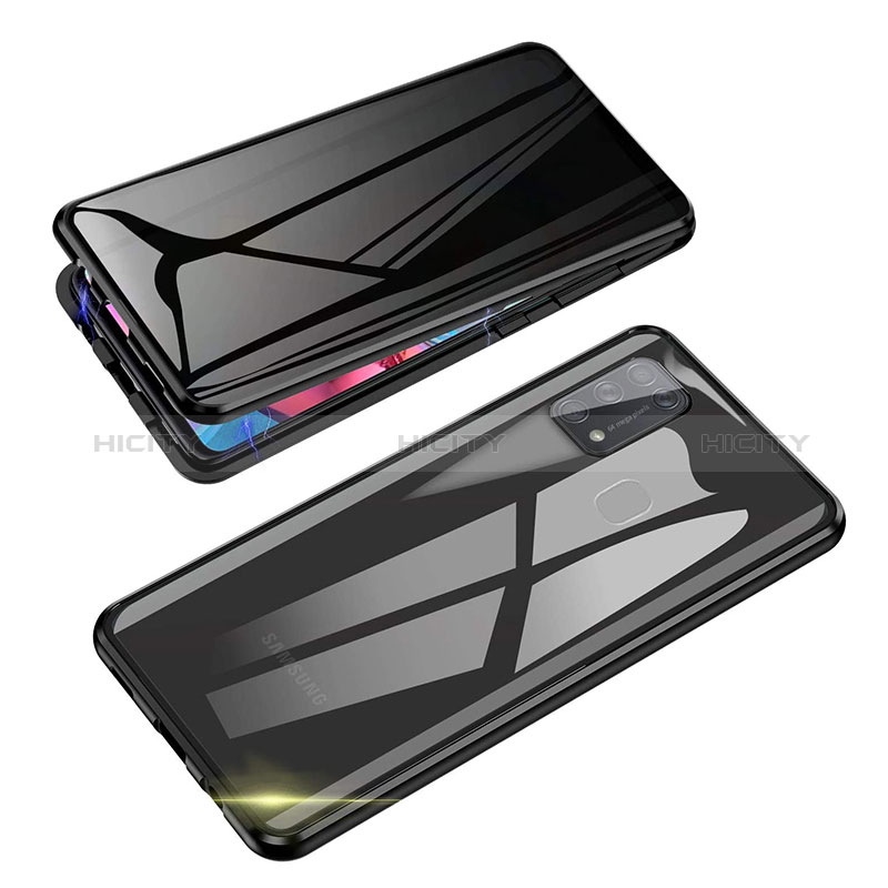 Funda Bumper Lujo Marco de Aluminio Espejo 360 Grados Carcasa para Samsung Galaxy M21 Negro