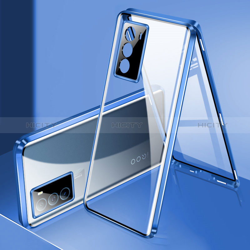 Funda Bumper Lujo Marco de Aluminio Espejo 360 Grados Carcasa para Vivo iQOO Neo5 SE 5G Azul