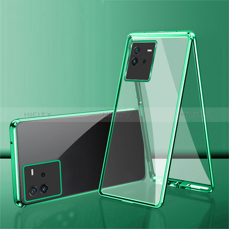 Funda Bumper Lujo Marco de Aluminio Espejo 360 Grados Carcasa para Vivo iQOO Neo6 5G Verde