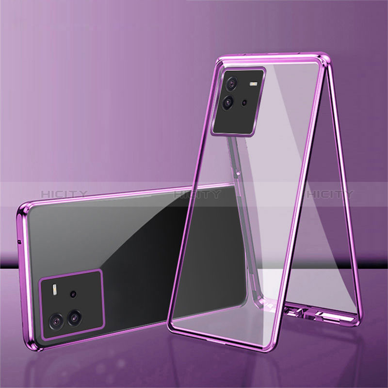 Funda Bumper Lujo Marco de Aluminio Espejo 360 Grados Carcasa para Vivo iQOO Neo6 SE 5G Morado