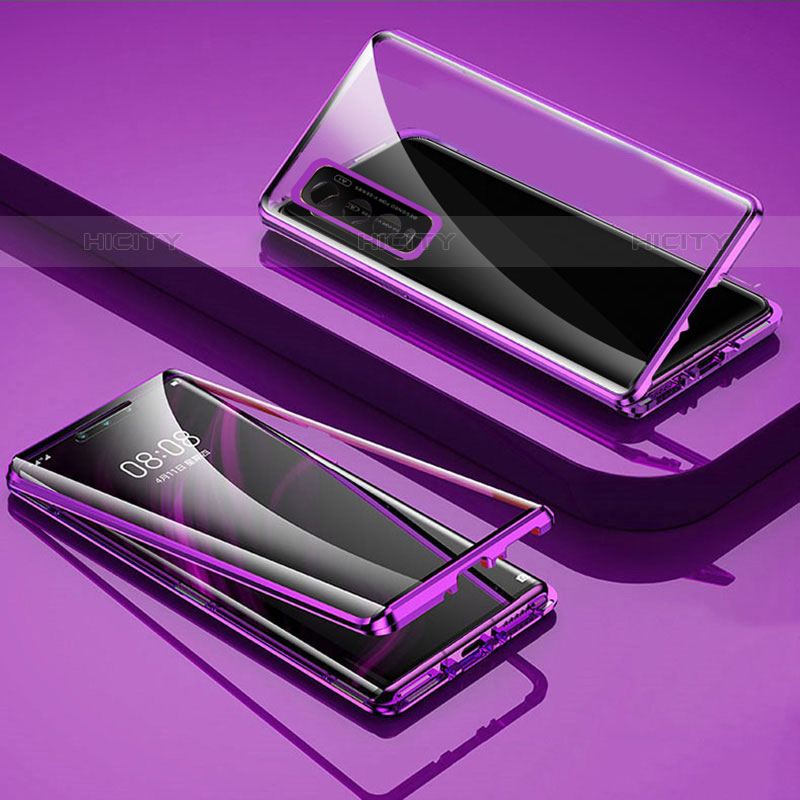 Funda Bumper Lujo Marco de Aluminio Espejo 360 Grados Carcasa para Vivo iQOO U1 Morado