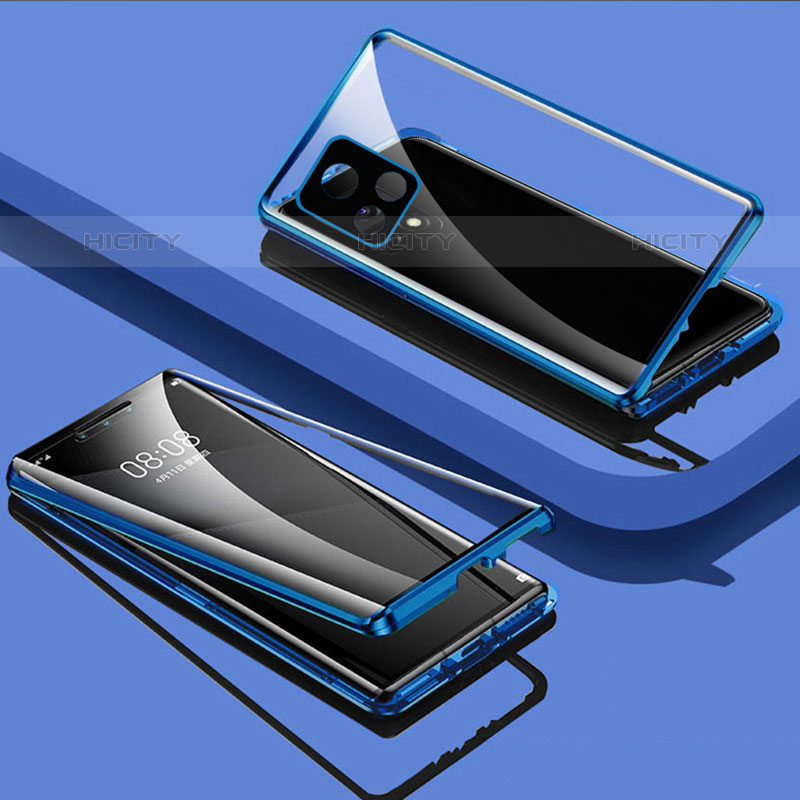 Funda Bumper Lujo Marco de Aluminio Espejo 360 Grados Carcasa para Vivo iQOO U3x 5G Azul