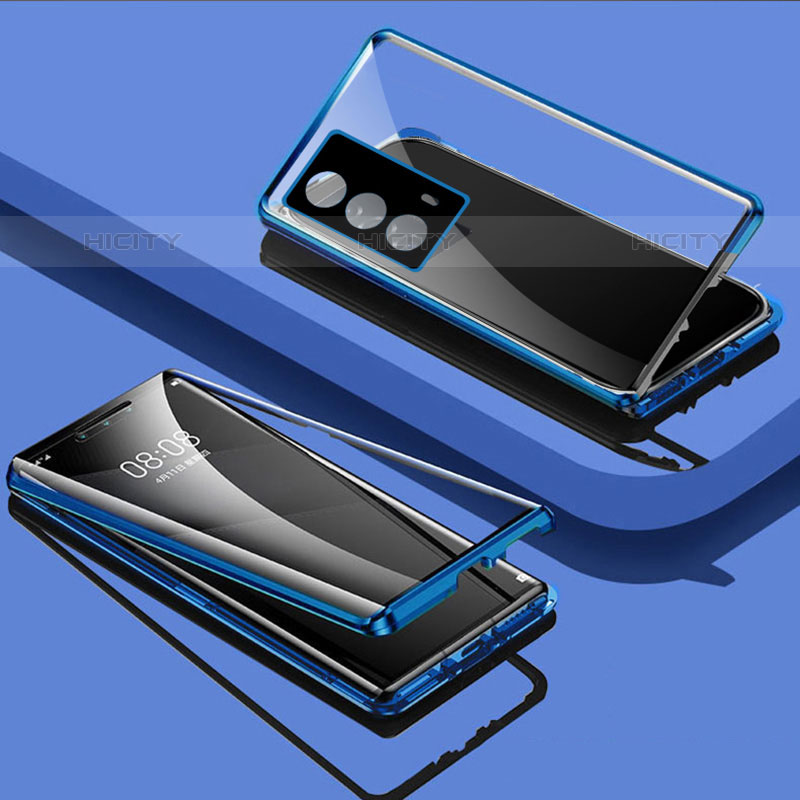 Funda Bumper Lujo Marco de Aluminio Espejo 360 Grados Carcasa para Vivo iQOO Z5 5G Azul