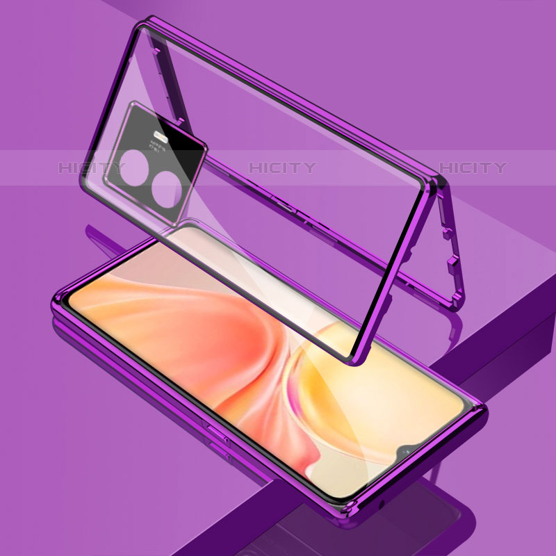 Funda Bumper Lujo Marco de Aluminio Espejo 360 Grados Carcasa para Vivo iQOO Z6 Lite 5G Morado