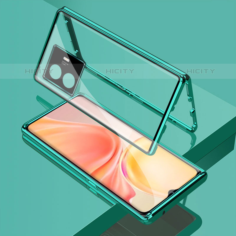 Funda Bumper Lujo Marco de Aluminio Espejo 360 Grados Carcasa para Vivo iQOO Z6 Lite 5G Verde