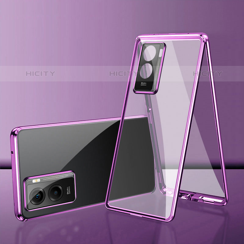 Funda Bumper Lujo Marco de Aluminio Espejo 360 Grados Carcasa para Vivo iQOO Z7i 5G Morado