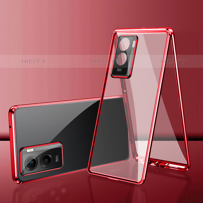 Funda Bumper Lujo Marco de Aluminio Espejo 360 Grados Carcasa para Vivo iQOO Z7i 5G Rojo