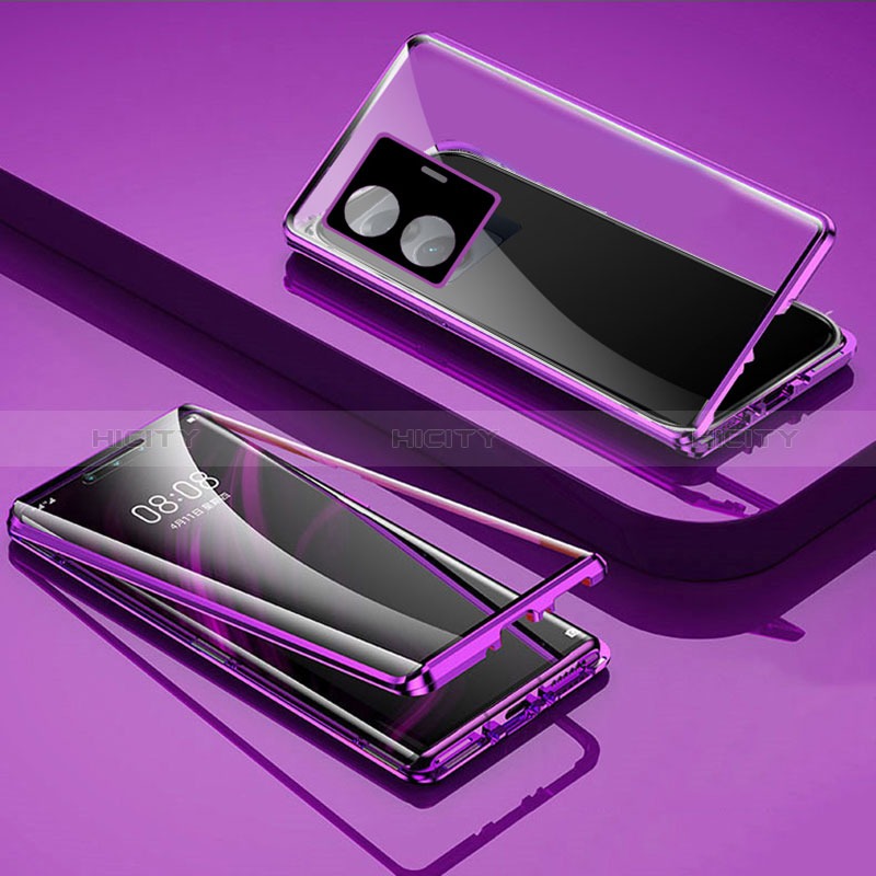 Funda Bumper Lujo Marco de Aluminio Espejo 360 Grados Carcasa para Vivo T1 5G Morado