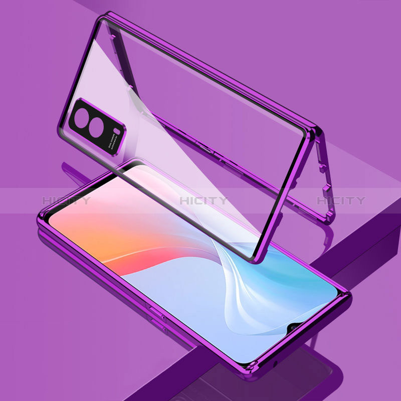 Funda Bumper Lujo Marco de Aluminio Espejo 360 Grados Carcasa para Vivo T1x 5G Morado