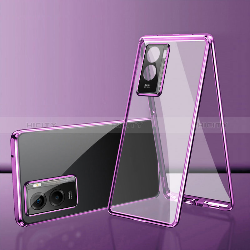 Funda Bumper Lujo Marco de Aluminio Espejo 360 Grados Carcasa para Vivo T2x 5G V2253 Morado