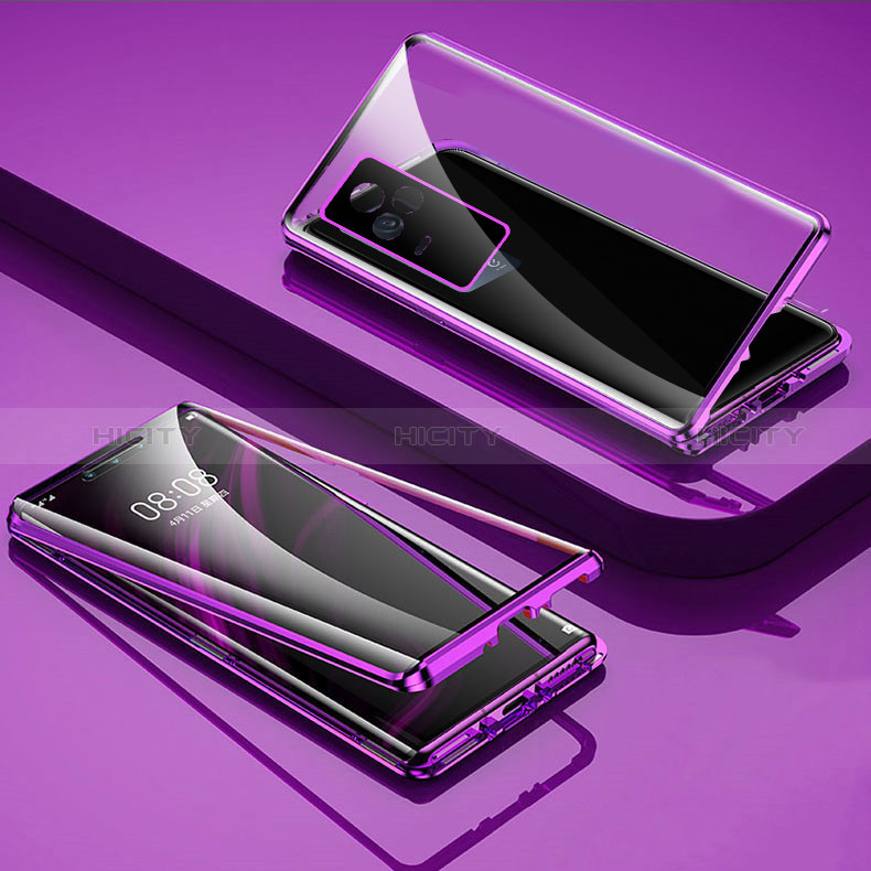 Funda Bumper Lujo Marco de Aluminio Espejo 360 Grados Carcasa para Vivo V21e 4G Morado