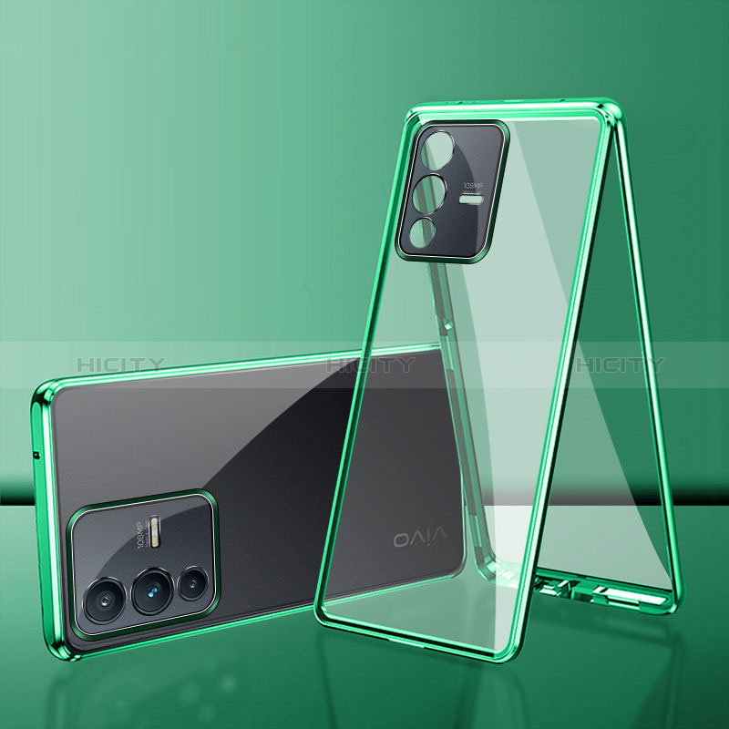 Funda Bumper Lujo Marco de Aluminio Espejo 360 Grados Carcasa para Vivo V23 Pro 5G Verde