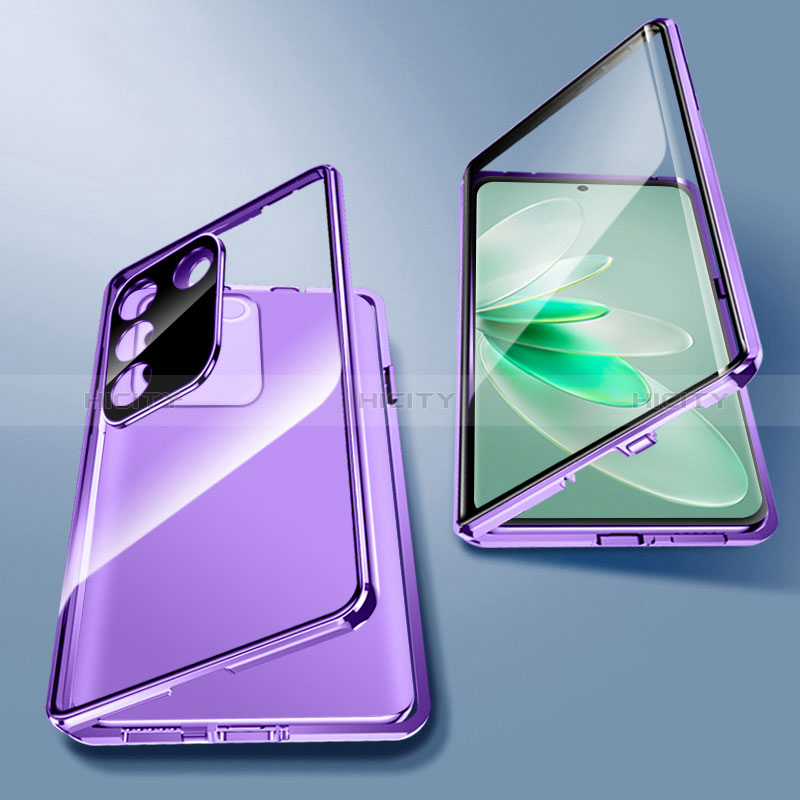 Funda Bumper Lujo Marco de Aluminio Espejo 360 Grados Carcasa para Vivo V27 Pro 5G Morado