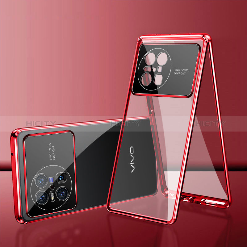 Funda Bumper Lujo Marco de Aluminio Espejo 360 Grados Carcasa para Vivo X Note Rojo