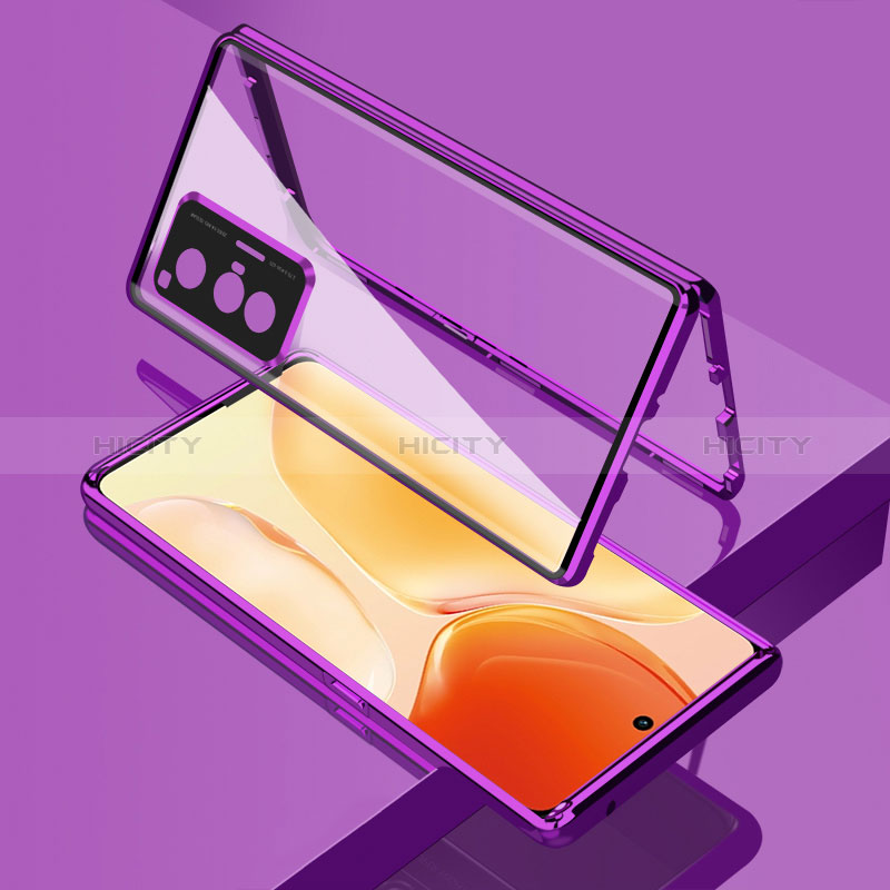 Funda Bumper Lujo Marco de Aluminio Espejo 360 Grados Carcasa para Vivo X70 5G Morado