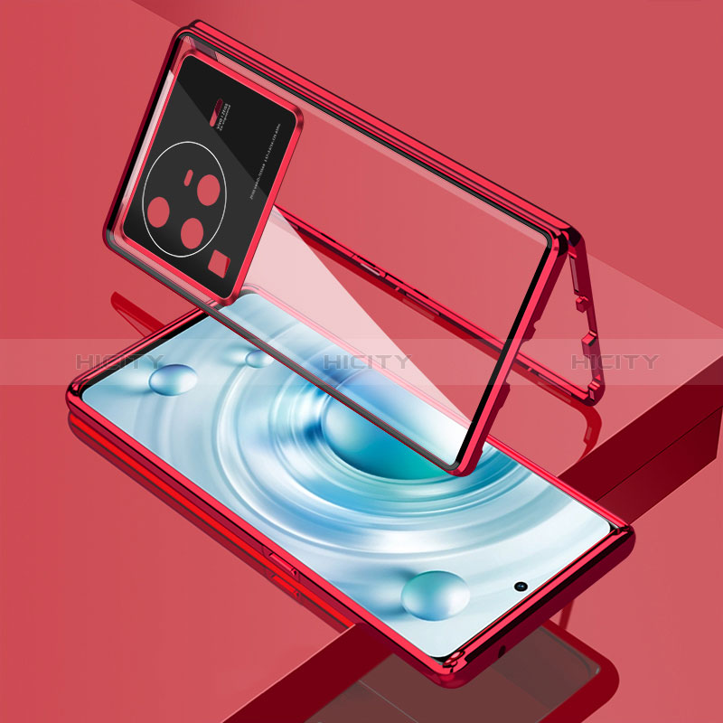 Funda Bumper Lujo Marco de Aluminio Espejo 360 Grados Carcasa para Vivo X80 Pro 5G Rojo