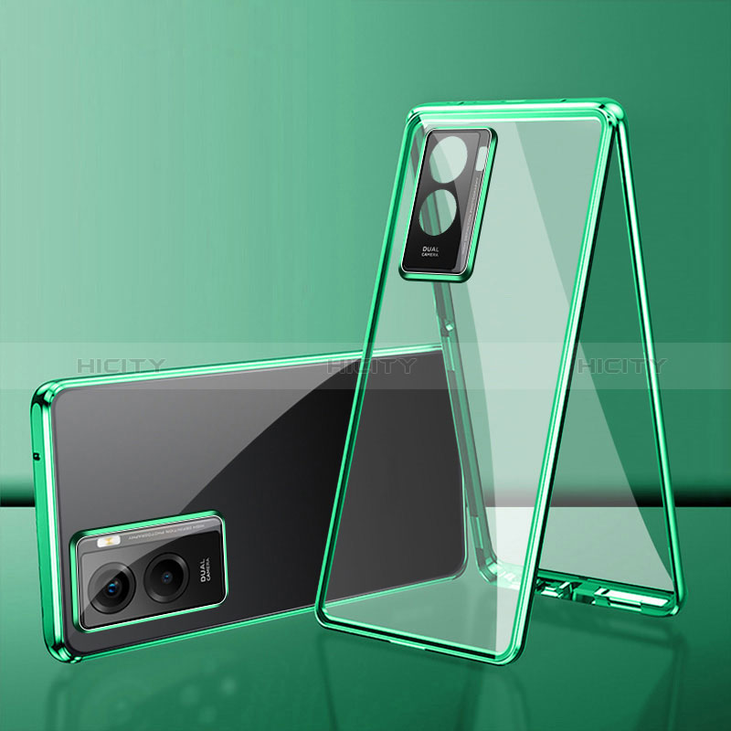 Funda Bumper Lujo Marco de Aluminio Espejo 360 Grados Carcasa para Vivo Y35m 5G Verde