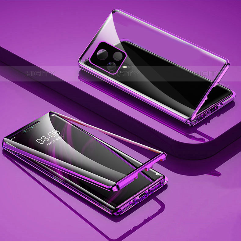 Funda Bumper Lujo Marco de Aluminio Espejo 360 Grados Carcasa para Vivo Y52s 5G Morado