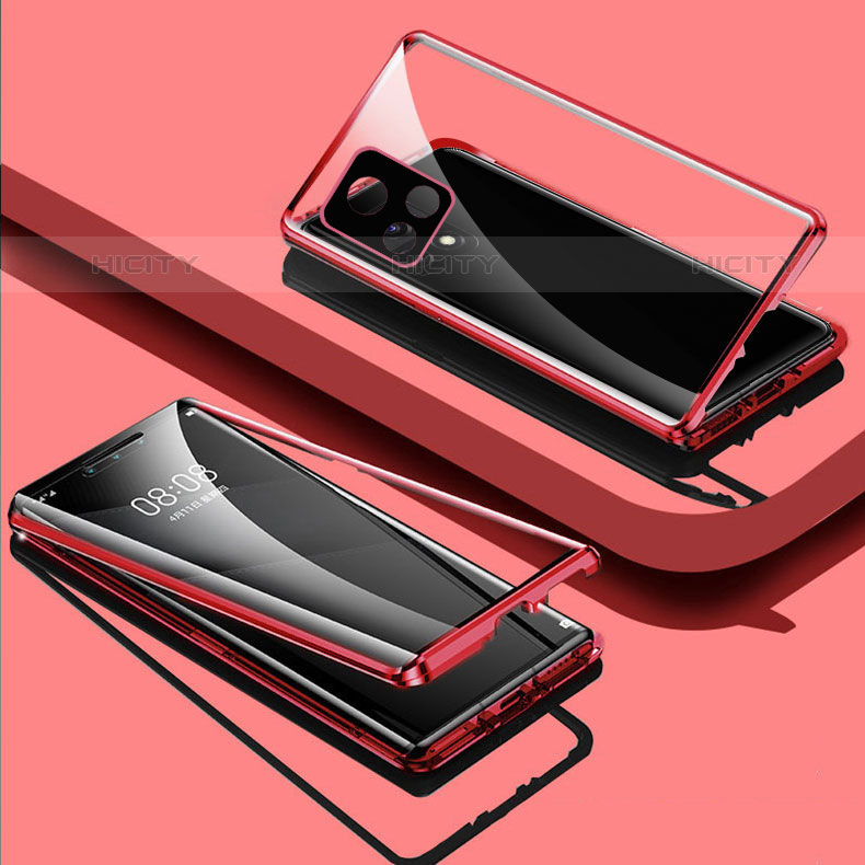 Funda Bumper Lujo Marco de Aluminio Espejo 360 Grados Carcasa para Vivo Y52s 5G Rojo