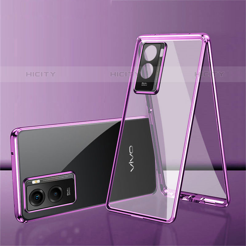 Funda Bumper Lujo Marco de Aluminio Espejo 360 Grados Carcasa para Vivo Y55s (2021) Morado