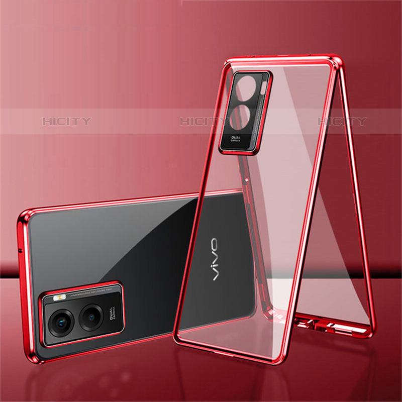 Funda Bumper Lujo Marco de Aluminio Espejo 360 Grados Carcasa para Vivo Y55s (2021) Rojo