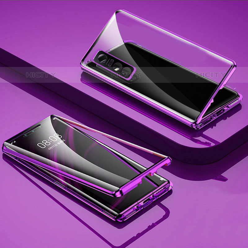 Funda Bumper Lujo Marco de Aluminio Espejo 360 Grados Carcasa para Vivo Y73s 5G Morado